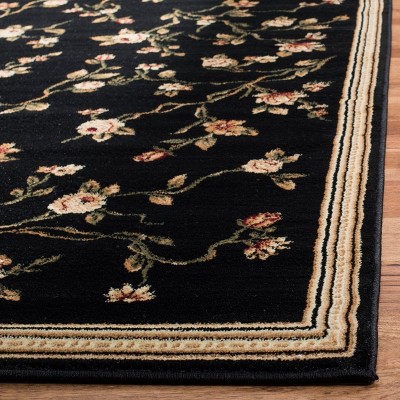 Black Floral Hand-Knotted Synthetic Area Rug