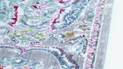 Hand-Knotted Grey and Light Blue Abstract Synthetic Rug, 3' x 5'