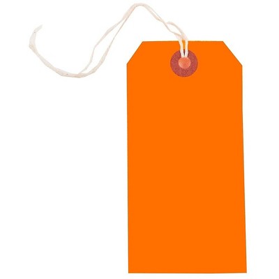 JAM Paper Gift Tags with String Medium 4 3/4 x 2 3/8 Neon Orange 100/Pack 91931039B