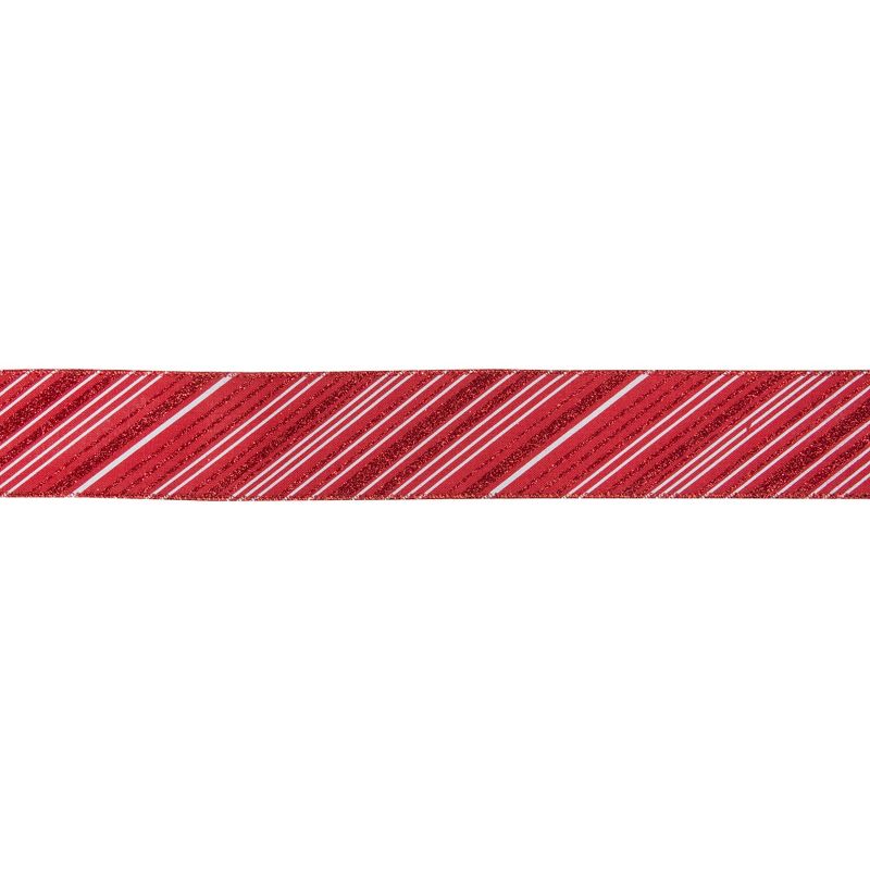 Northlight Red and White Striped Christmas Wired Craft Ribbon 2.5" x 10 Yards, 1 of 4