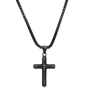Steeltime 24" black ip stainless steel cross pendant - 1 of 4