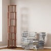 Okak 360 Rotating Bookshelf with Wheels, Solid Wood Narrow Bookcase with 6-Tier, Display Case for Living Room, Office, Bedroom, Walnut - 2 of 4