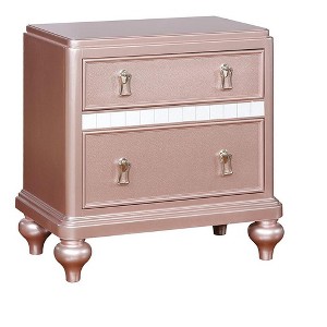 Vynxaria 1pc Glam Nightstand - Pink Finish, Mirror Panels, Crystal Knobs, 2 Drawers (Felt-Lined), Bedroom Bedside Furniture - 1 of 4