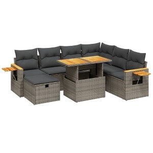 vidaXL 8 Piece Patio Sofa Set with Cushions - Gray Poly Rattan - 1 of 4