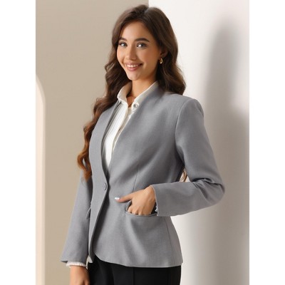 INSPIRE CHIC Women Collarless Office 1 Button Work Suit Blazer Grey Large — фото 4