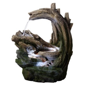 Teamson Home 32" Cascading Faux Rock and Wood Fountain Natural Wood - 1 of 4