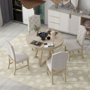 NicBex Round Dining Table Set for 4 Retro Extendable Dining Table with a 16"W Leaf, 4 Upholstered Chairs for Dining Room - 1 of 4