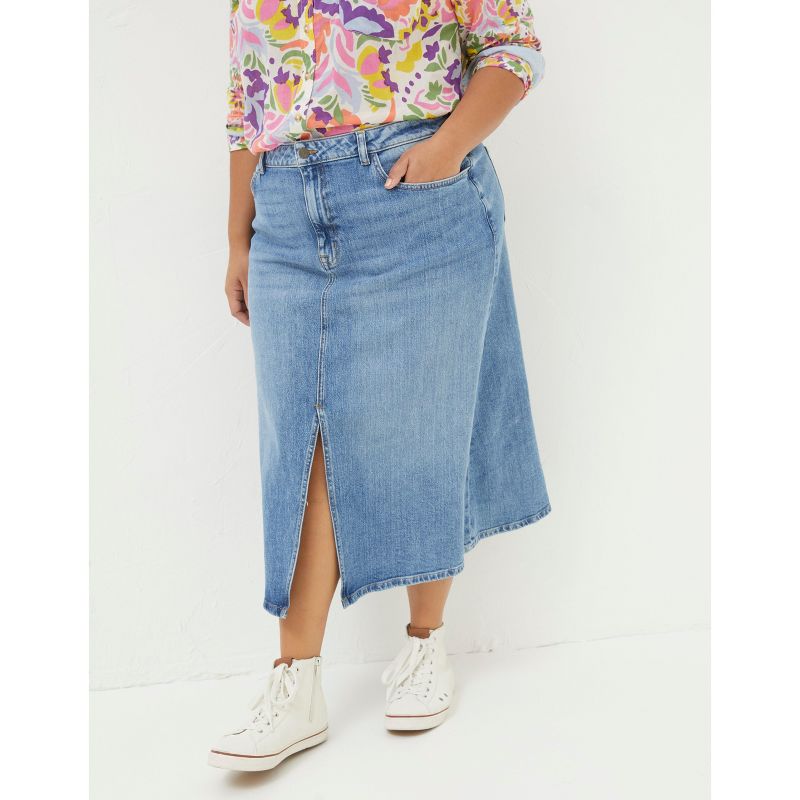 FatFace Women's Plus Size Carla Denim Midi Skirt, 1 of 4