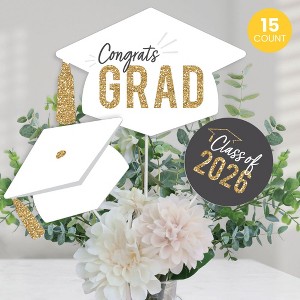 Big Dot of Happiness White and Gold 2026 Graduation Party Centerpiece Sticks, Congrats Grad Decor, Class of 2026 Grad Party Table Toppers - 15 Pieces - 1 of 4