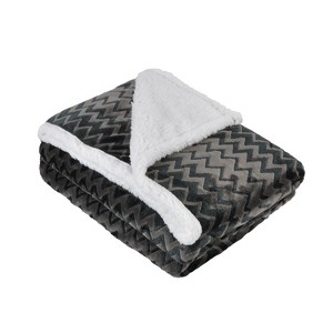 Catalonia Silky Soft Fleece Throw Blanket, Flannel Chevron Micro Plush Fleece Throws for Couch Sofa TV Bed, Reversible, Comfy, 50"x60", Charcoal - 1 of 4