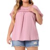 Women's Plus Size Swiss Dots Short Sleeve Lace Crochet Chiffon Pleated Casual Blouses - Agnes Orinda - 2 of 4
