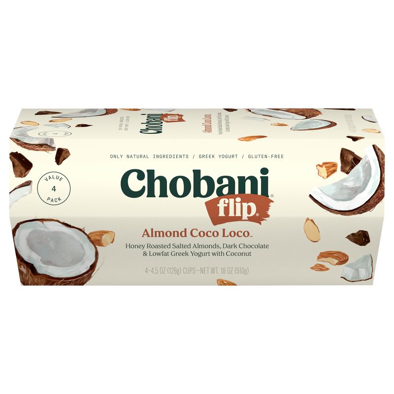 Chobani Flip Chocolate Almond Coco Loco Greek Yogurt - 4ct/4.5oz Cups, 1 of 14