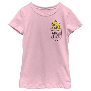 Girl's Nintendo Super Mario Bros. Princess Peach Faux Pocket T-Shirt - 1 of 4