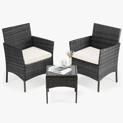 Patio Furniture Set 3 Pieces, Outdoor Furniture with Glass Table, Weaving Wicker Rattan Patio Chairs for Garden