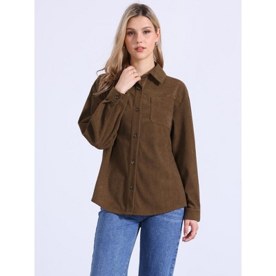 INSPIRE CHIC Women's Button Up Turn-down Collar Autumn and Winter Corduroy Jacket Medium Brown — фото 4