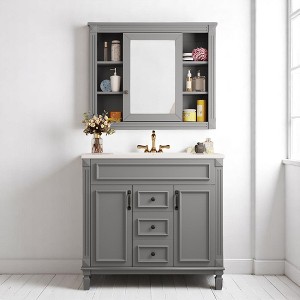 Mshliw 36 Inch Bathroom Vanity with Sink and Mirror Cabinet, Modern Storage Cabinet with 2 Soft Closing Doors and 2 Drawers(Gray) - 1 of 4