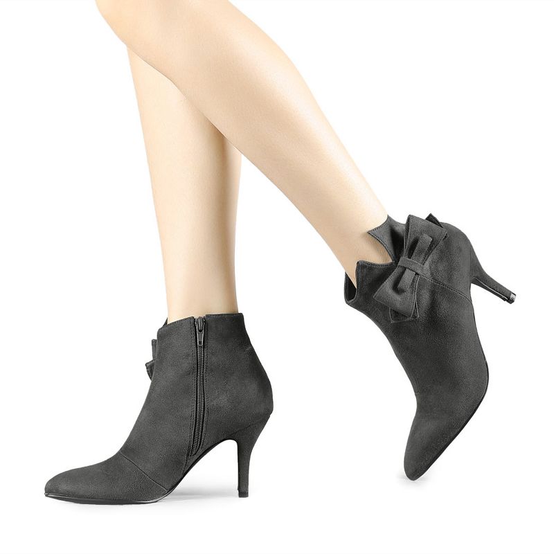 Allegra K Women's Stiletto Heel Pointed Toe Bow Ankle Boot, 2 of 8