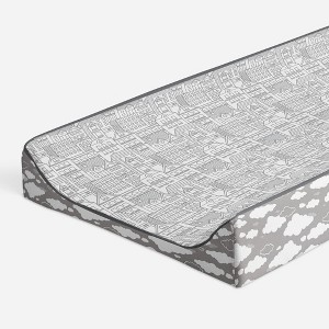 Bacati - Clouds in the City Gray Cityscape Quilted Changing Pad Cover - 1 of 4