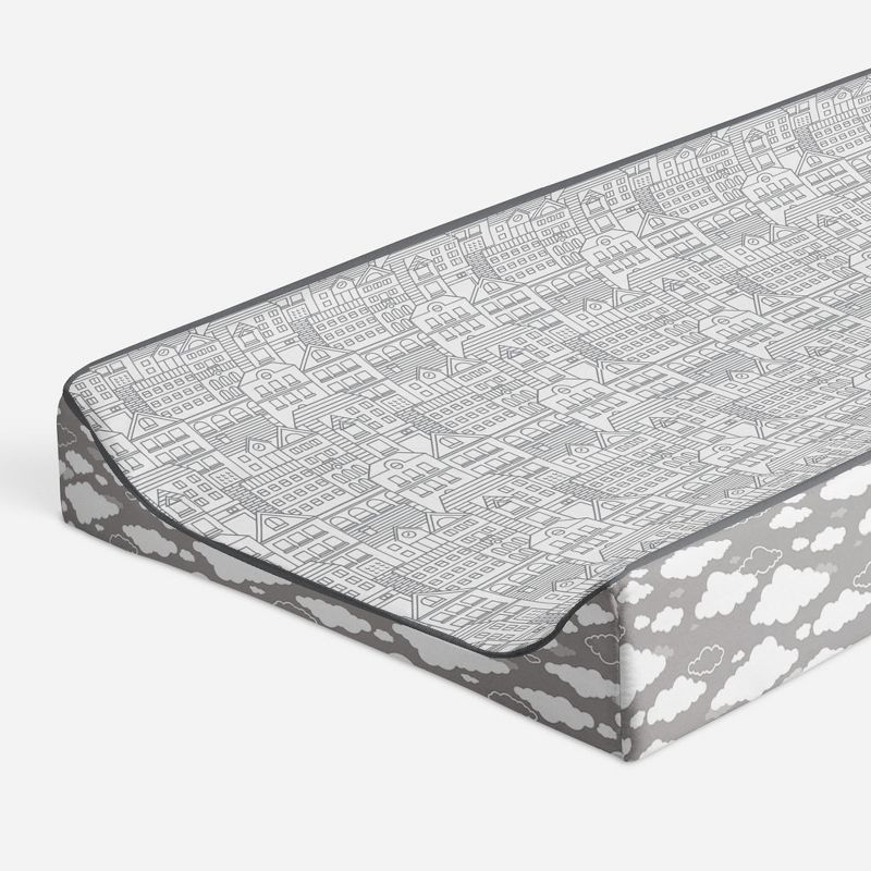Bacati - Clouds in the City Gray Cityscape Quilted Changing Pad Cover, 1 of 10