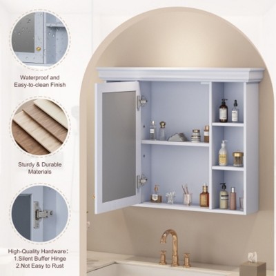 35'' x 28'' Blue Wall Mounted Bathroom Storage Cabinet with Mirror Door, Modern Bathroom Wall Cabinet with Mirror