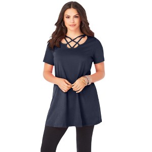 Roaman's Ultimate Lattice Neck Short Sleeve Tunic - 1 of 4