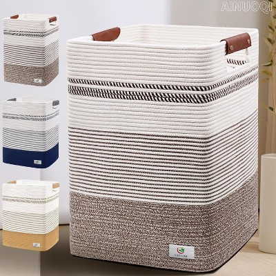 Laundry Hamper - 85L Large Laundry Basket with Leather Handles, Decorative Storage Basket for Blankets