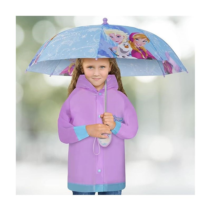 Frozen Elsa and Anna Girl’s Umbrella and Raincoat set, Kids Ages 4-7 (Light Purple), 2 of 6