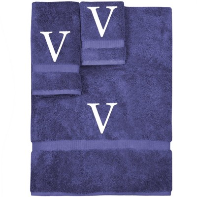 BC BARE COTTON Monogrammed Towel Set, Personalized Gift, Set of 3 - Navy - White Block