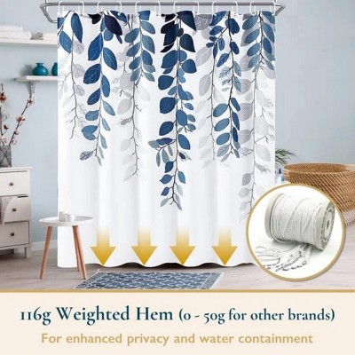 LunaLulinlk Blue Shower Curtain with Hooks – Heavy-Duty Mold/Mildew-Resistant