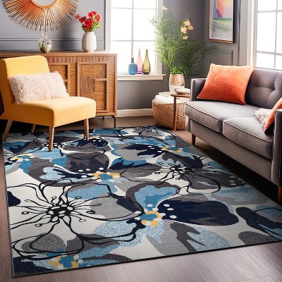 Elegant Gray Floral Tufted Synthetic Area Rug 5' x 7'