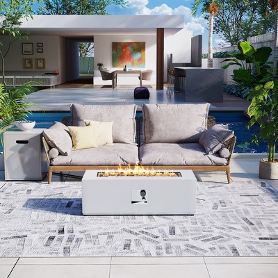 42-inch Outdoor Rectangular Fire Pit Table Propane for Outside Patio with Tank Cover