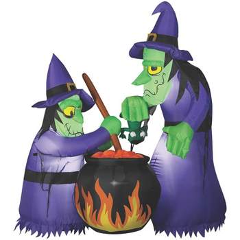 Gemmy Inflatable Double Bubble Witches With Cauldron LED Lighted Yard Decoration - 6 ft - Multicolored
