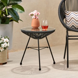 17.75'' Round Rattan Side Table with Tempered Glass Top,Modern Outdoor Accent Table for Balcony or Patio-Cuddlewood - 1 of 4