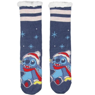 Disney Lilo and Stitch Adult Christmas Stitch Fleece Lined Home Thick Slipper Socks With Non-Slip Sole For Women or Men