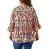 Agnes Orinda Women's Plus Size Floral V Neck Ruffle Sleeve Loose Fit Babydoll Peplum Blouse - 4 of 4