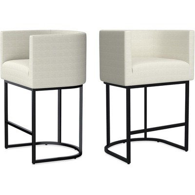 JUJABU Modern Faux Leather Upholstered Bar Stools, 26.4" Set of 2 with Barrel-Curved Backs and Arms