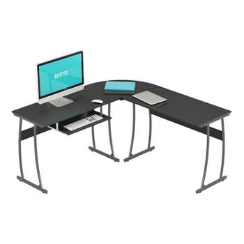 RIF6 L Shaped Modern Computer Home Office Gaming Desk with Keyboard Tray and Cable Management, Easy Assembly, Black