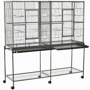 SKYONE Double Stackable Bird Cage with Stand & Wheels, Slide-Out Tray, Swing, Rope Ladder for - 1 of 4