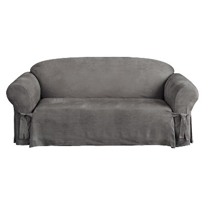 Soft Suede Sofa Slipcover Gray - Sure Fit