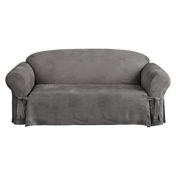 Soft Suede Sofa Slipcover Gray - Sure Fit