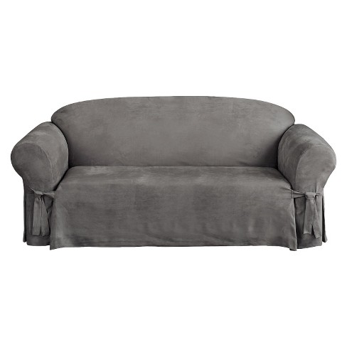 Soft Suede Sofa Slipcover Gray - Sure Fit : Target