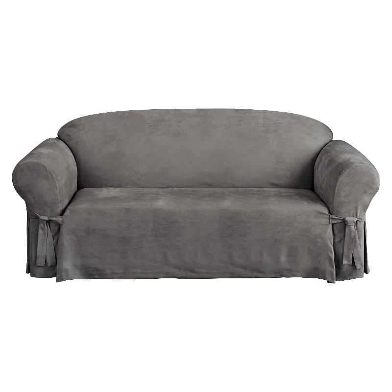 Soft Suede Sofa Slipcover Gray - Sure Fit, 1 of 6