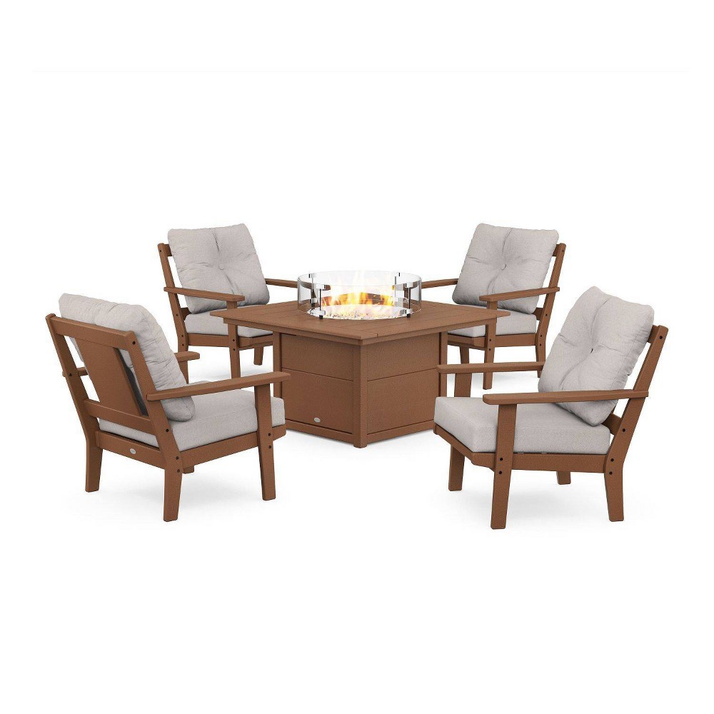 Photos - Garden Furniture POLYWOOD 6pc Prairie Deep Seating Outdoor Patio Firepit Furniture Set Teak/Dune Burlap: Craftsman Style, All-Weather Resista