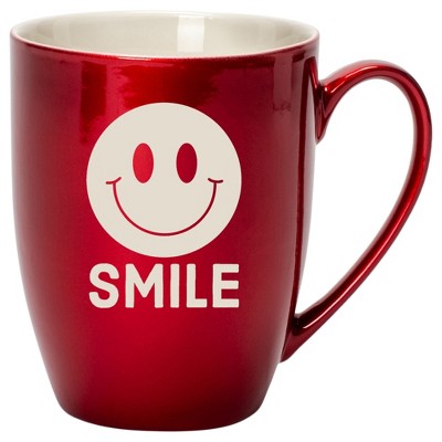 100 North Smiley Face 10 Ounce Cardinal Red Metallic Finish, Comfortably Fits Your Hands, New Bone China Coffee Tea Cup Mug, Smile