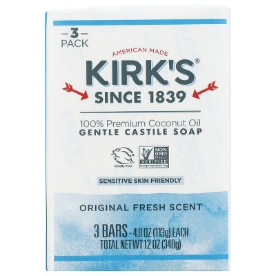 Kirk's Gentle Castile Soap - Original Fresh Scent 3 - 4 oz Bar.