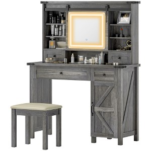 Aghana Digitals Gray Vanity Set with LED Light Mirror, Cushioned Stool, 4 Drawers, Cabinet & - 1 of 4