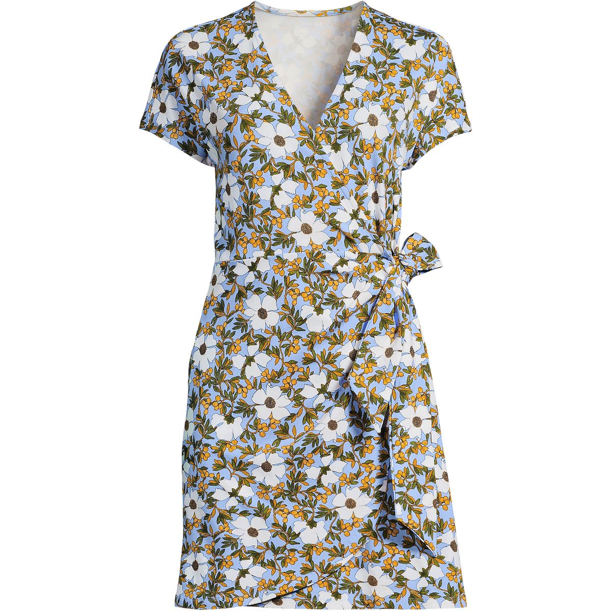 Lands' End Women's Cotton Modal V Neck Mini Wrap Dess - thumbnail 6