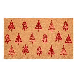 HomeRoots 24" X 36" Brown And Red Christmas Trees Outdoor Coir Door Mat - 1 of 4