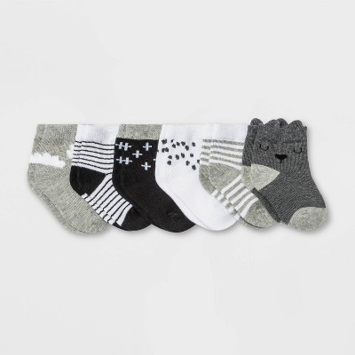 Baby 6pk Crew Socks - Cloud Island™ Black/White 0-6M