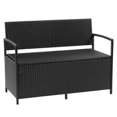 Parksville Patio Storage Bench - Black - CorLiving: Weather-Resistant Loveseat with UV Protection, Seats 2